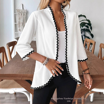 Γυναικεία ζακέτα από πολυεστέρα, φαρδιά γραμμή, μακριά μανίκια, χωρίς γιακά, ελαφριά, μήκος 50–65 εκ.