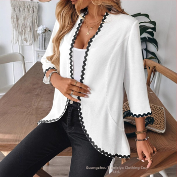 Γυναικεία ζακέτα από πολυεστέρα, φαρδιά γραμμή, μακριά μανίκια, χωρίς γιακά, ελαφριά, μήκος 50–65 εκ.