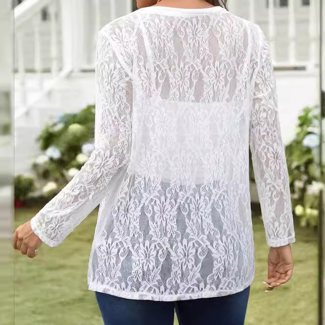 Geacă de protecție solară cu panouri din dantelă și inserții transparente, poliester, mâneci lungi, lungime 65–80 cm, UPF30+