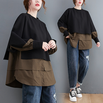 Košulja s dugim rukavima u korejskom stilu s detaljem šavova, pamuk, okrugli izrez, jesen 2021