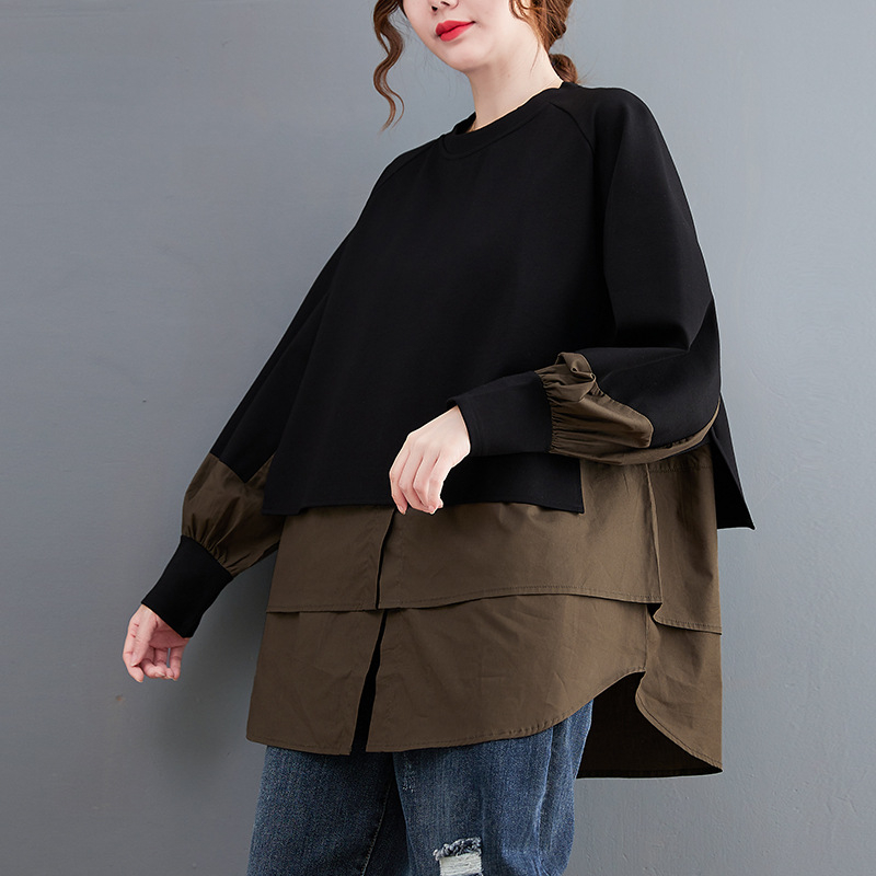 Košulja s dugim rukavima u korejskom stilu s detaljem šavova, pamuk, okrugli izrez, jesen 2021