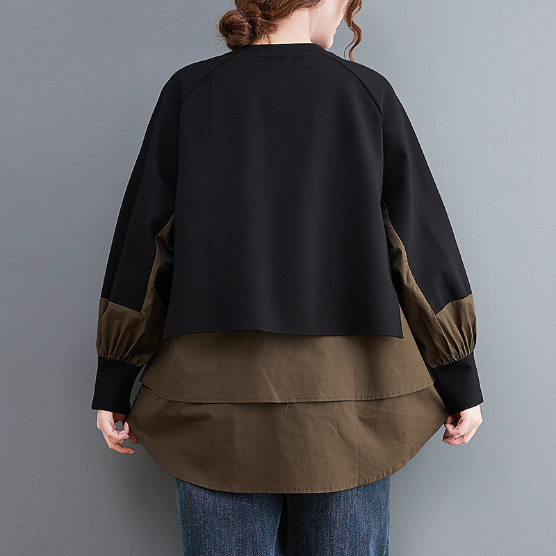 Košulja s dugim rukavima u korejskom stilu s detaljem šavova, pamuk, okrugli izrez, jesen 2021