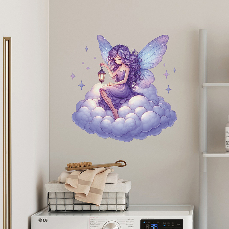 Стенно стикер Елф принцеса – PVC, водоустойчив, 1 бр., дизайн със сладки животни за хол и спалня