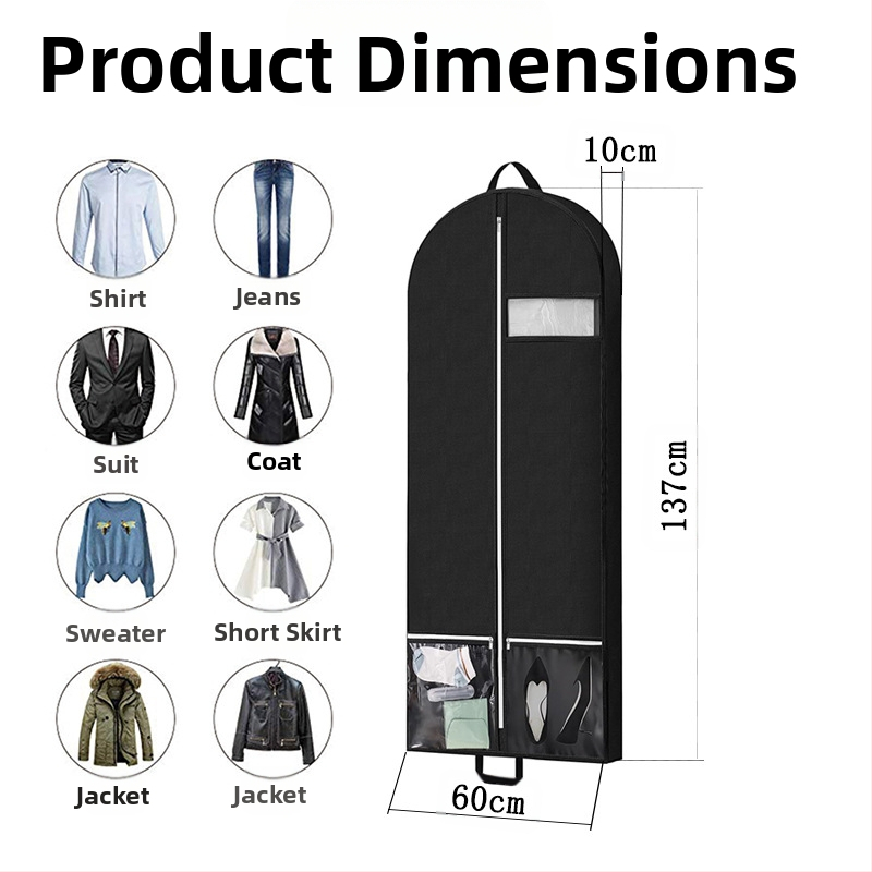 Priedušná taška na odevy z netkanej textílie s dvoma vreckami – prachotesná a vlhkosťodolná, vhodná na cestovanie aj domáce použitie