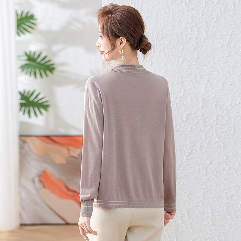 Női Ice Silk kétszemélyes kötött felső szett: hosszú ujjú felső és jacquard dzseki, poliészter-spandex keverék, vasalásmentes, elegáns stílus, 2024 tavasz