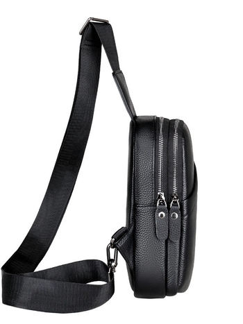 Мъжка кожена раменна чанта от естествена кожа, горен слой телешка кожа, водоустойчива и износоустойчива, еднотонна с полиестерна подплата