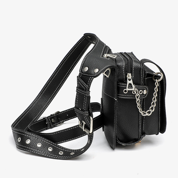 Unisex τσάντα μέσης με κορδόνι, θήκη για κινητό, PU δέρμα, πολυεστερική επένδυση, στυλ Y2K Steampunk, τρισδιάστατος σχεδιασμός, άνοιξη 2018
