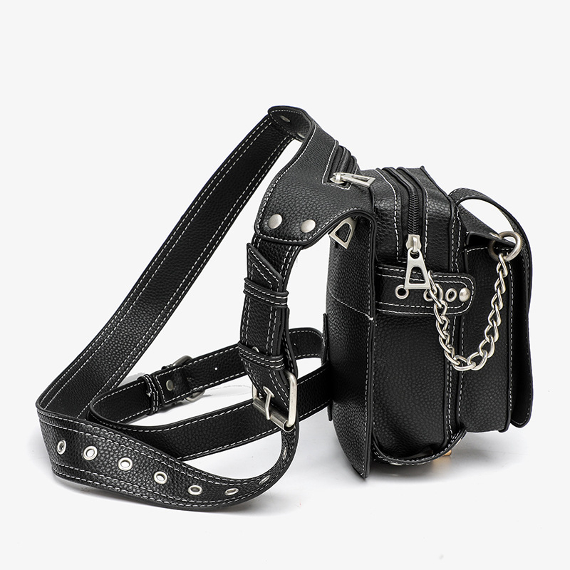 Unisex τσάντα μέσης με κορδόνι, θήκη για κινητό, PU δέρμα, πολυεστερική επένδυση, στυλ Y2K Steampunk, τρισδιάστατος σχεδιασμός, άνοιξη 2018