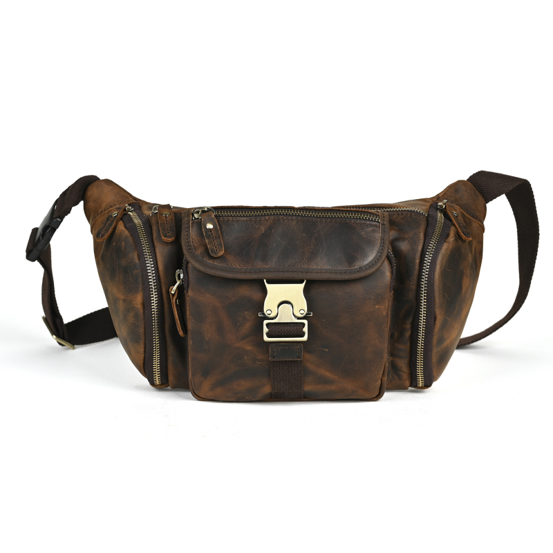 Vyrų krūtinės ir juosmens krepšys 388 – pirmojo sluoksnio Crazy Horse oda, anti-vagystė, laisvalaikio kelionėms