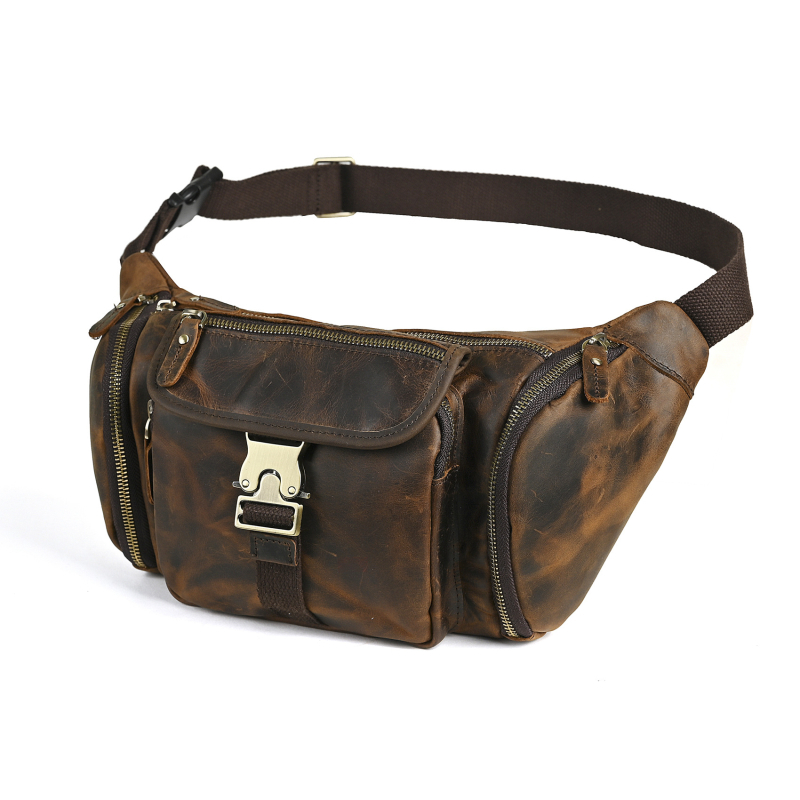 Muška torbica za prsni i struk 388 – koža prvog sloja Crazy Horse, protiv krađe, za slobodno vrijeme