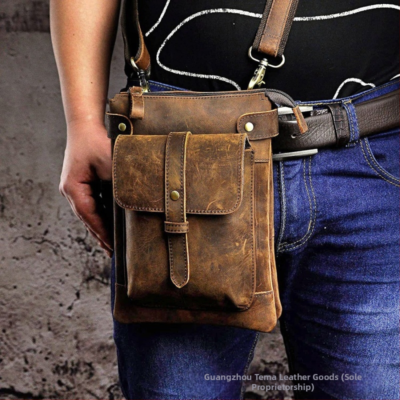 Pánska opasková taška z retro Crazy Horse kože, pravá koža, nepremokavá, podšívka z polyesteru