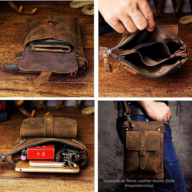 Pánska opasková taška z retro Crazy Horse kože, pravá koža, nepremokavá, podšívka z polyesteru