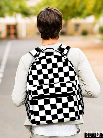 Унисекс училищна раница за ученици – голям капацитет, каре принт, полиестерна материя, извити презрамки, практичен за съхранение (Полиестерна материя, Каре принт, Голям капацитет, Извит презрамки, Практичен за съхранение)