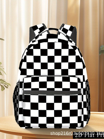 Unisex Νεανικό Πανεπιστημιακό Σακίδιο – Μεγάλη χωρητικότητα, Καρό σχέδιο, Πολυεστερικός ιστός, Καμπύλες ιμάνες ώμων, Σχεδιασμός φιλικός προς την αποθήκευση (πολυεστερικός ιστός, Καρό σχέδιο, Μεγάλη χωρητικότητα, Καμπύλες ιμάνες, Φιλικός προς την αποθήκευση