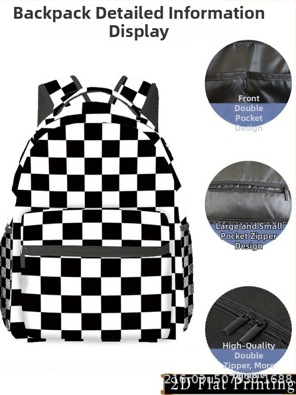 Унисекс училищна раница за ученици – голям капацитет, каре принт, полиестерна материя, извити презрамки, практичен за съхранение (Полиестерна материя, Каре принт, Голям капацитет, Извит презрамки, Практичен за съхранение)