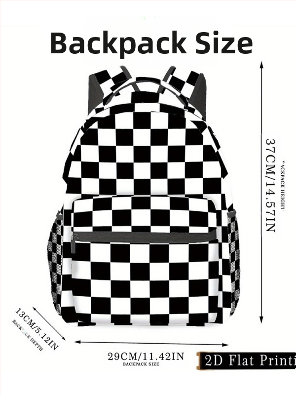 Унисекс училищна раница за ученици – голям капацитет, каре принт, полиестерна материя, извити презрамки, практичен за съхранение (Полиестерна материя, Каре принт, Голям капацитет, Извит презрамки, Практичен за съхранение)
