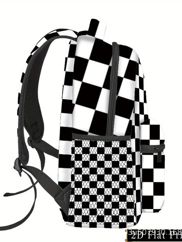 Унисекс училищна раница за ученици – голям капацитет, каре принт, полиестерна материя, извити презрамки, практичен за съхранение (Полиестерна материя, Каре принт, Голям капацитет, Извит презрамки, Практичен за съхранение)