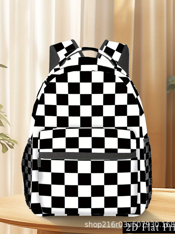 Унисекс училищна раница за ученици – голям капацитет, каре принт, полиестерна материя, извити презрамки, практичен за съхранение (Полиестерна материя, Каре принт, Голям капацитет, Извит презрамки, Практичен за съхранение)