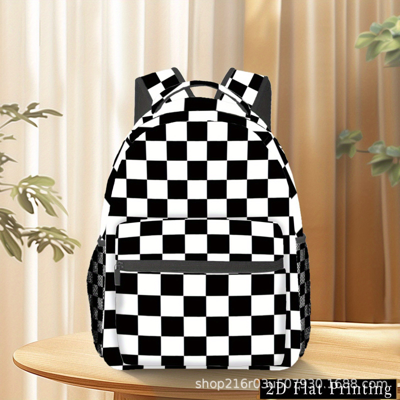 Унисекс училищна раница за ученици – голям капацитет, каре принт, полиестерна материя, извити презрамки, практичен за съхранение (Полиестерна материя, Каре принт, Голям капацитет, Извит презрамки, Практичен за съхранение)