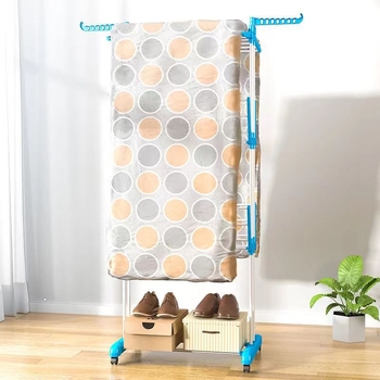 Σταθερό ράφι στεγνώματος ρούχων για το δάπεδο με ροδάκια, κινητό, με διπλό σωλήνα, αναδιπλούμενο, μοντέλο MJJ-3