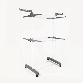 Σταθερό ράφι στεγνώματος ρούχων για το δάπεδο με ροδάκια, κινητό, με διπλό σωλήνα, αναδιπλούμενο, μοντέλο MJJ-3