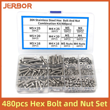 Комплект винтове, гайки и шайби от 304 неръждаема стомана, 480 бр., външно шестостенни болтове, DIN912, клас 6.8