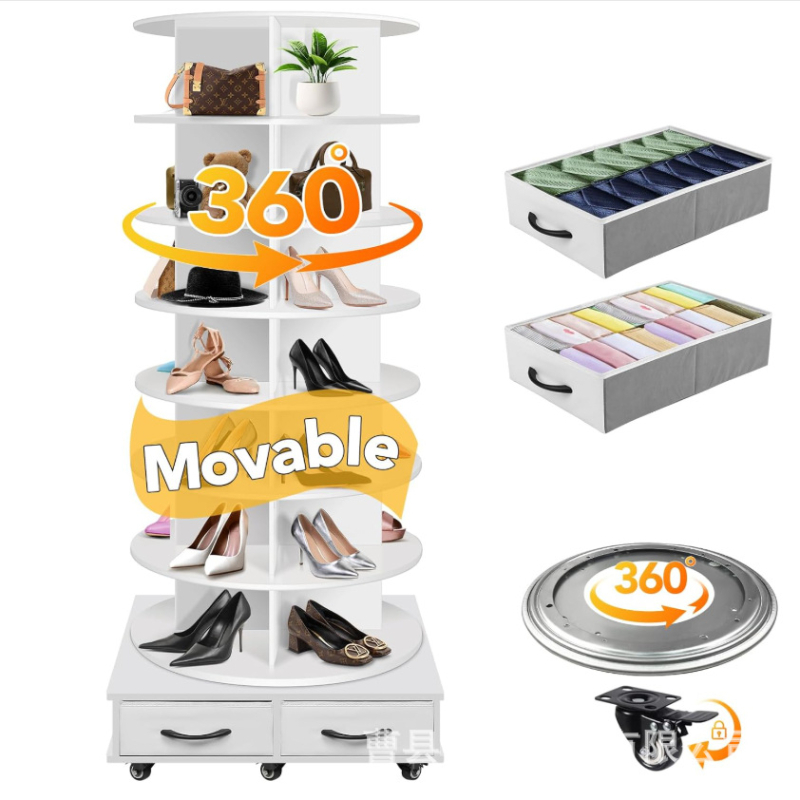 Ξύλινο περιστρεφόμενο ράφι για παπούτσια και προβολή, δάπεδο-στάσιμο ντουλάπι αποθήκευσης για παπούτσια και τσάντες
