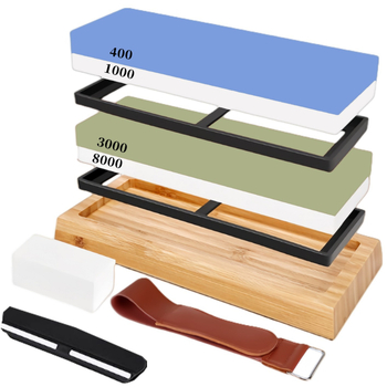 Точилен камък за кухненски ножове, двустранен, 400/1000 и 3000/8000, с бамбукова основа