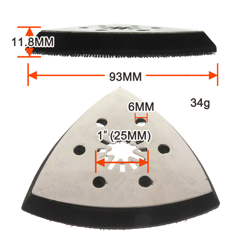 Trikampis nerūdijančio plieno šlifavimo diskas su 6 skylėmis ir centrine anga su dantimis