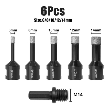 Σετ διαμαντόκορνες διάτρησης με M14, για κεραμικά πλακάκια, γυαλί και μάρμαρο, σε πλαστικό κουτί.