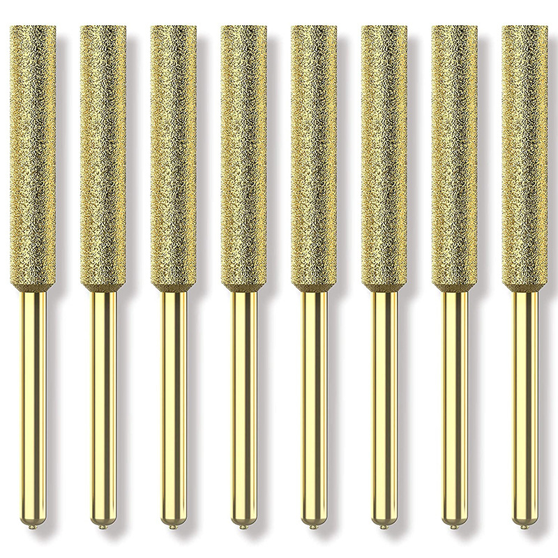 Diamantinė elektrinė pjūklų šlifuoklis, modelis RTF-2106, cilindrinė šlifuoklio galvutė, medžiaga Chrome Corundum/Emery, abrazyvas 120, išorinis skersmuo 4/4.5/5.5 mm