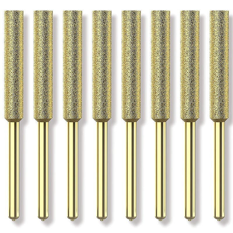 Diamantinė elektrinė pjūklų šlifuoklis, modelis RTF-2106, cilindrinė šlifuoklio galvutė, medžiaga Chrome Corundum/Emery, abrazyvas 120, išorinis skersmuo 4/4.5/5.5 mm