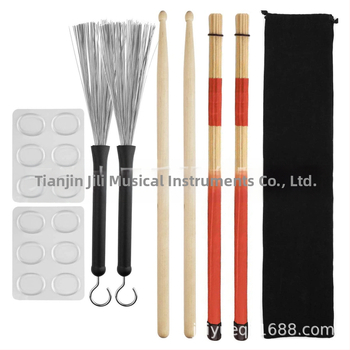 Σετ βούρτσες για ντράμς με ξύλινες μανίκες από σφενδάμι (19 σετ), βελούδινο σάκο και μαξιλαράκι σίγασης