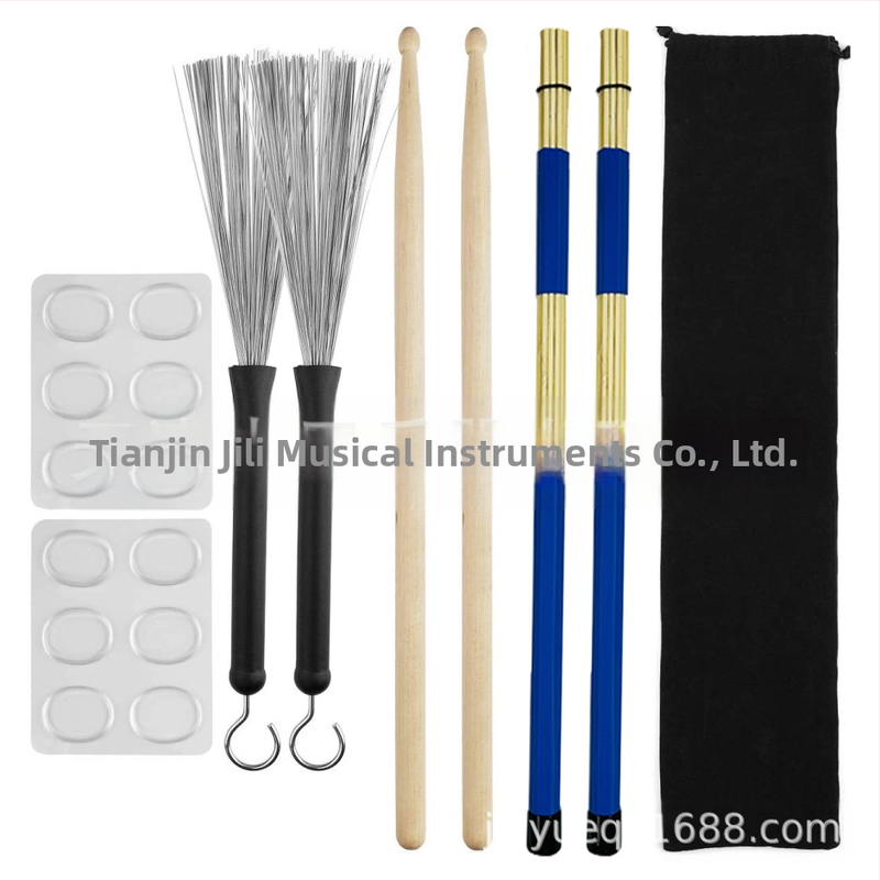 Sada bubnových štetcov s javorovými paličkami (19 balení), sametová taška a tlmičová podložka