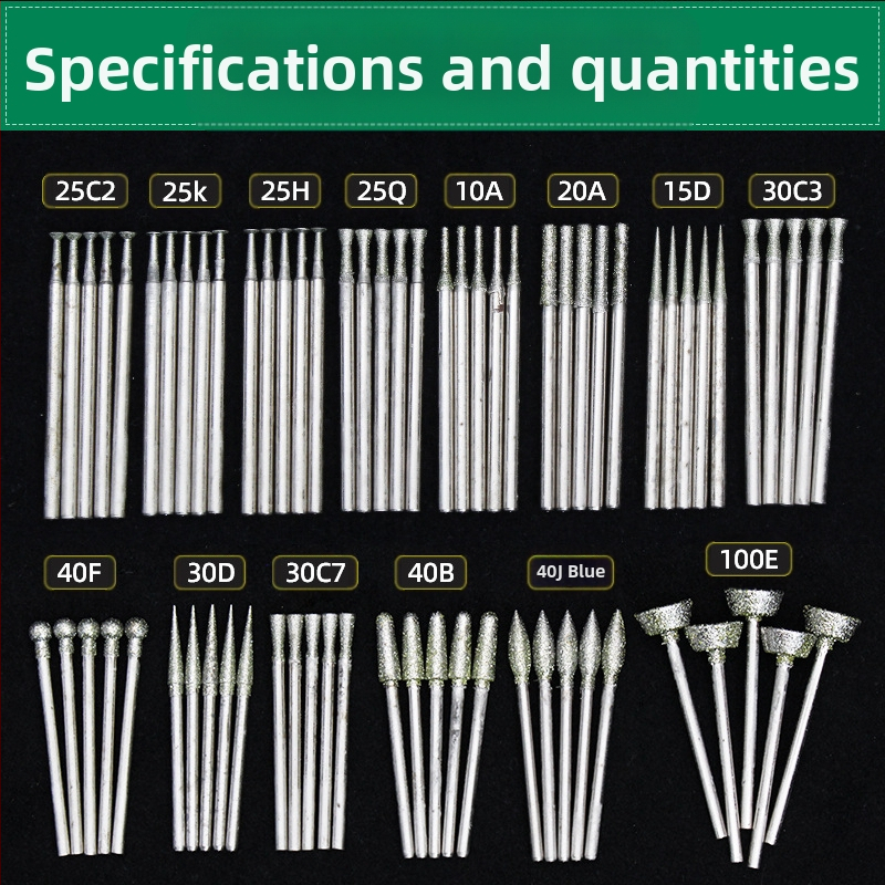 Jado karpymo įrankių rinkinys su deimantinėmis galvutėmis | Prekės ženklas Ming Hao; Modelis: Carving needle suit; Medžiaga: Deimantas; Pritaikymas: Nefrito karpymas