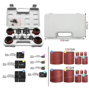 37 dalių šlifavimo žiedų ir volų komplektas medienos apdirbimui — aliuminio oksido šlifavimo galvutės ir poliravimo ratukai