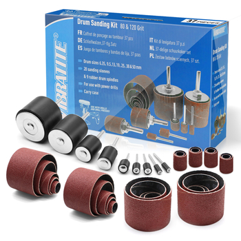 37 dalių šlifavimo žiedų ir volų komplektas medienos apdirbimui — aliuminio oksido šlifavimo galvutės ir poliravimo ratukai