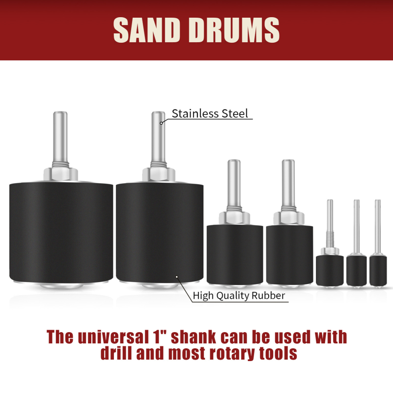 37 dalių šlifavimo žiedų ir volų komplektas medienos apdirbimui — aliuminio oksido šlifavimo galvutės ir poliravimo ratukai