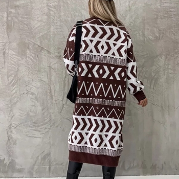 Cardigan, široki kroj, akrilna pletenina, srednja duljina, V-izrez, geometrijski uzorak