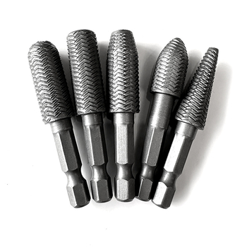 Medžio darbams skirtas pasukamų failų rinkinys su šešiakampiu rankena, anglies plienas, Hongtai 00000, 5 vnt.