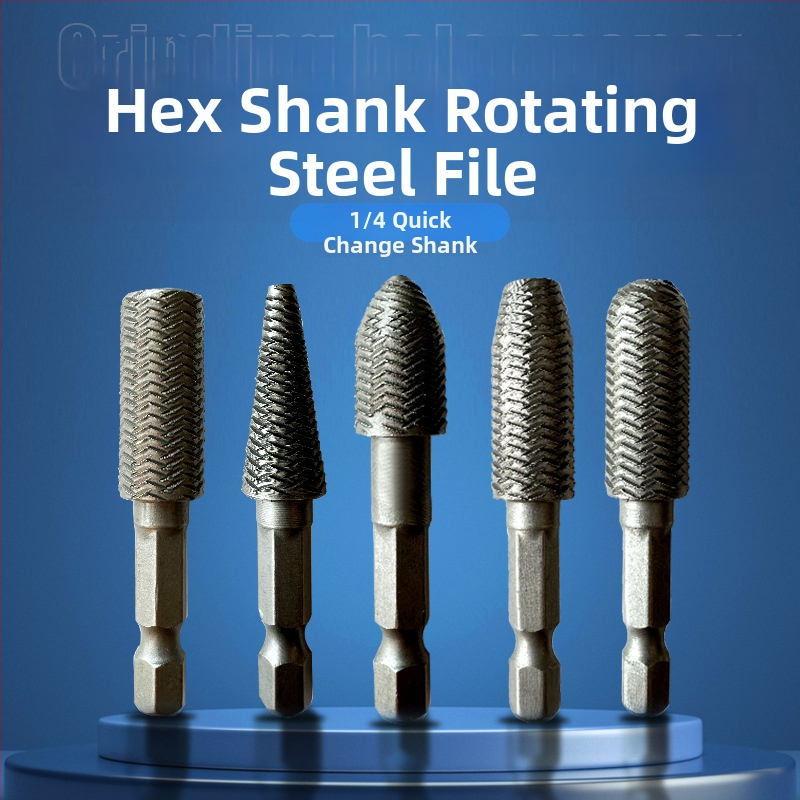 Дървообработващ ротационен комплект файлове със шестостенна дръжка, въглеродна стомана, Hongtai 00000, 5 части