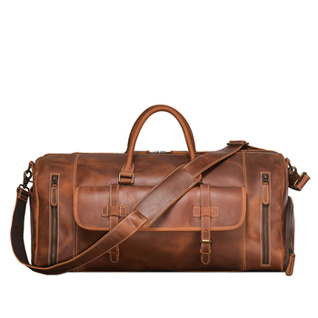 Unisex ταξιδιωτική τσάντα από δέρμα Crazy Horse, με ιμάντα crossbody, χωρητικότητα 20–35 L, επένδυση από καμβά