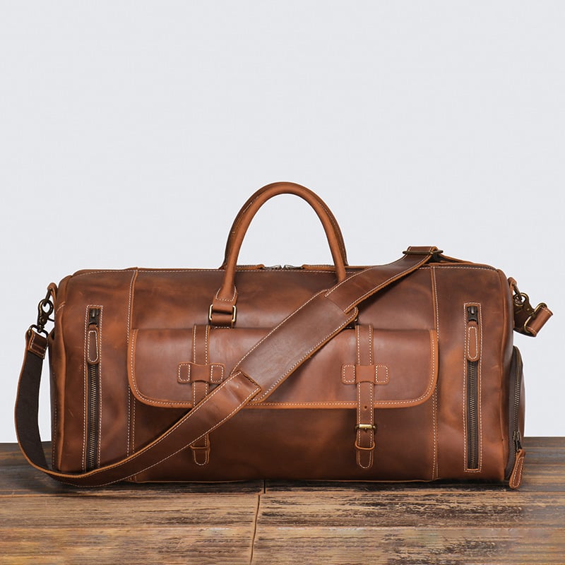 Unisex ταξιδιωτική τσάντα από δέρμα Crazy Horse, με ιμάντα crossbody, χωρητικότητα 20–35 L, επένδυση από καμβά