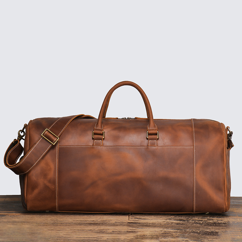 Unisex ταξιδιωτική τσάντα από δέρμα Crazy Horse, με ιμάντα crossbody, χωρητικότητα 20–35 L, επένδυση από καμβά