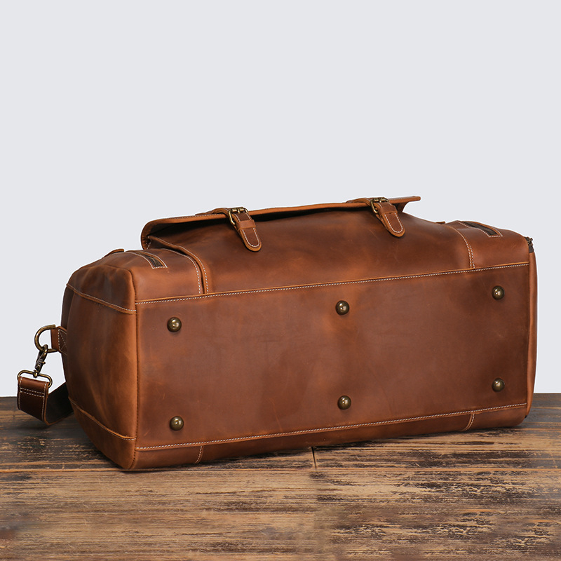 Unisex ταξιδιωτική τσάντα από δέρμα Crazy Horse, με ιμάντα crossbody, χωρητικότητα 20–35 L, επένδυση από καμβά