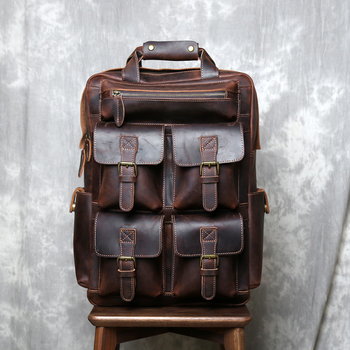Crazy Horse Leather Backpack — Γνήσιο δέρμα πρώτης στρώσης, Βρετανικό ρετρό στυλ, ταξιδιωτικό σακίδιο με μεγάλη χωρητικότητα, Συμβατό με 16 ιντσών φορητό υπολογιστή, Ανθεκτικό στη φθορά
