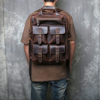 Crazy Horse Leather Backpack — Γνήσιο δέρμα πρώτης στρώσης, Βρετανικό ρετρό στυλ, ταξιδιωτικό σακίδιο με μεγάλη χωρητικότητα, Συμβατό με 16 ιντσών φορητό υπολογιστή, Ανθεκτικό στη φθορά