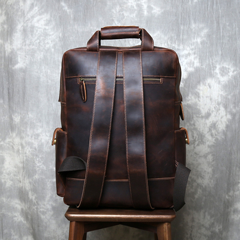 Crazy Horse Leather Backpack — Γνήσιο δέρμα πρώτης στρώσης, Βρετανικό ρετρό στυλ, ταξιδιωτικό σακίδιο με μεγάλη χωρητικότητα, Συμβατό με 16 ιντσών φορητό υπολογιστή, Ανθεκτικό στη φθορά