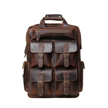 Crazy Horse Leather Backpack — Γνήσιο δέρμα πρώτης στρώσης, Βρετανικό ρετρό στυλ, ταξιδιωτικό σακίδιο με μεγάλη χωρητικότητα, Συμβατό με 16 ιντσών φορητό υπολογιστή, Ανθεκτικό στη φθορά