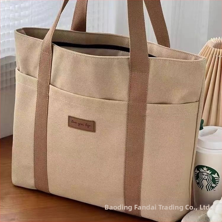 Чанта Tote от платно в стил Urban Simplicity, вертикална квадратна форма, цип, вътрешен джоб за мобилен телефон, подплата от полиестер-памук, външен джоб